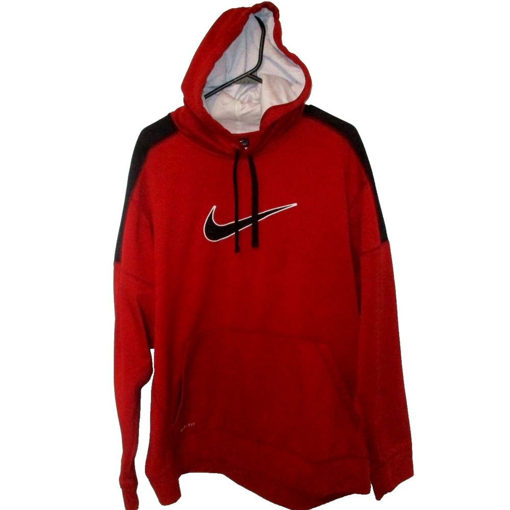 Nike Men's XXL Therma-Fit Pullover Hoodie, Red/Black, Embroidered Swoosh